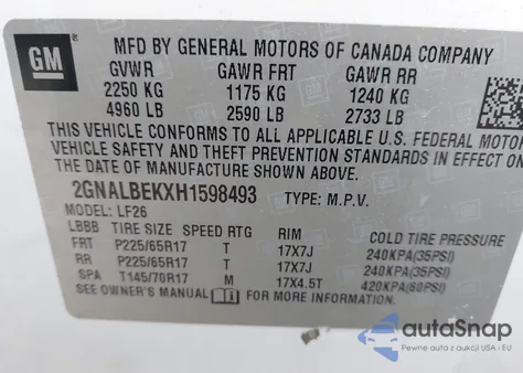 2017 Chevrolet Equinox Ls z USA, uszkodzony, nr VIN 2GNALBEKXH1598493